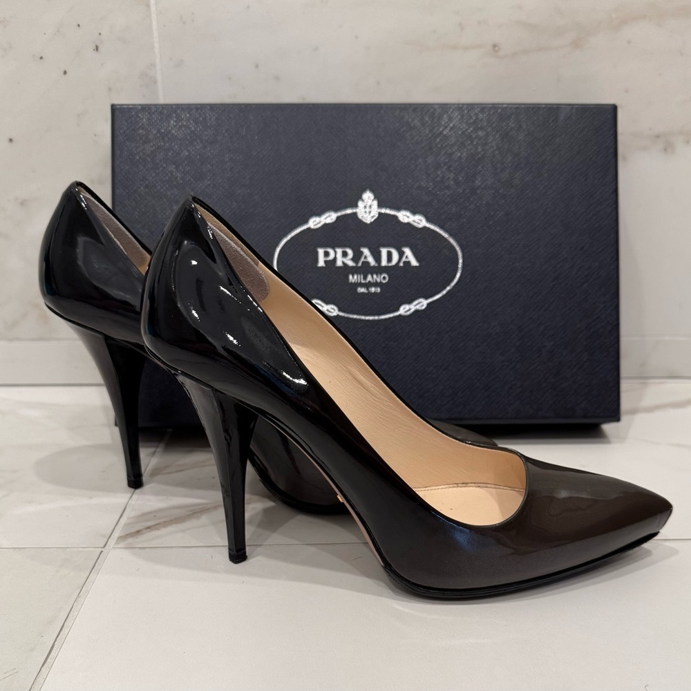 Prada Patent Black Ombré Heels